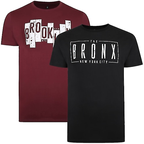 Bigdude New York Print T-Shirt Twin Pack Black/Burgundy Tall